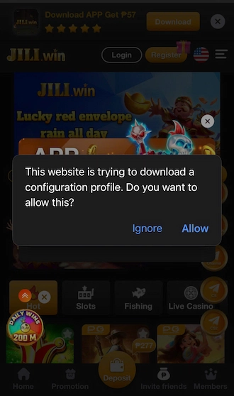 Click on "Allow" to download the app profile.