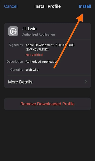 click on "Install" to install the app on your iPhone.