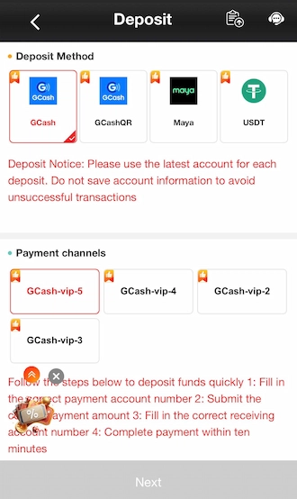 Click on "Deposit" and select GCash e-wallet