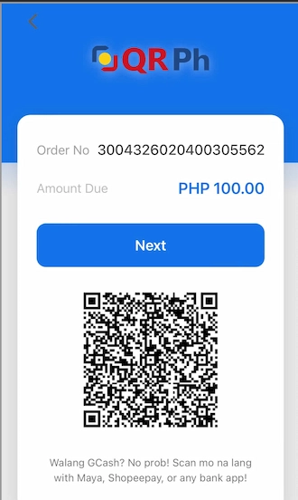 Open your GCash e-wallet and make the payment using the saved QR code.